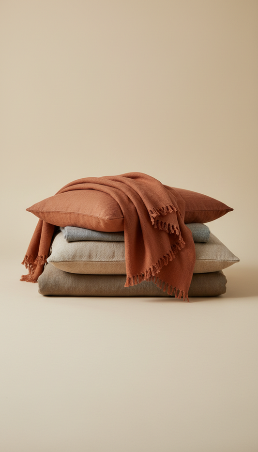 Linen Throw in Burnt Terracotta