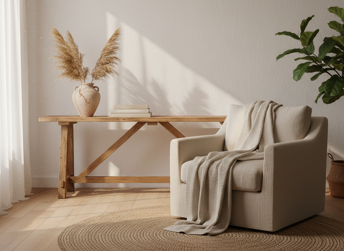 Natural homeware styled in a calm living space